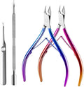 Cuticle Nipper, Polished Coated Durable Trimmer with Pusher, Nail Clipper with Fine Edge, Comfort Grip Cuticle Cutter and Remover Tool Kit for Nail Care (Rose+ Blue+ Pusher)