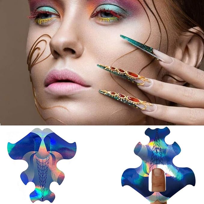 Tvoip 100Pcs/Pack Nail Forms Extension Tips Guide Extension French DIY Tool Fish Acrylic UV Gel Nail Art Tools Builder Sticker Sculpting (Blue)