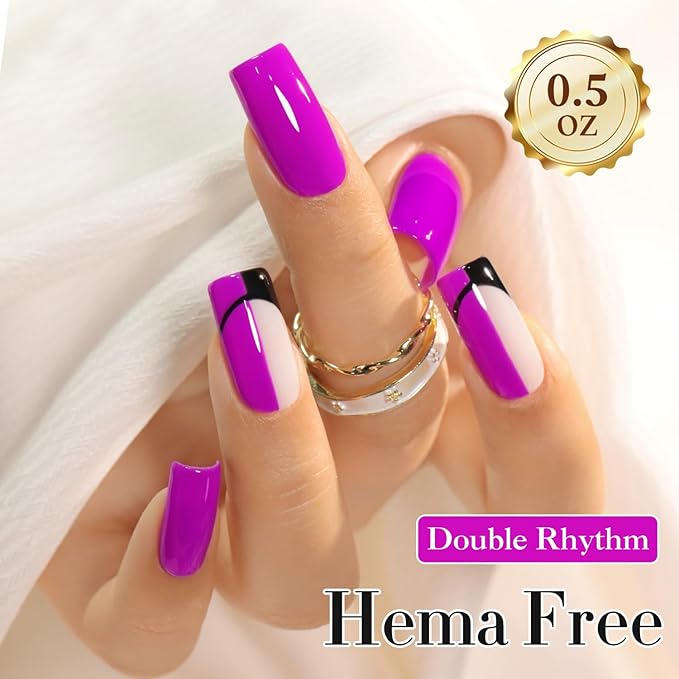 Double Rhythm 0.50 OZ Gel Polish Same Color Same Bottle Golden Round Hema Free Neutral Natural Milky 15 ML Jelly UV Polish Art DIY at Home (Neon Purple-C1313)