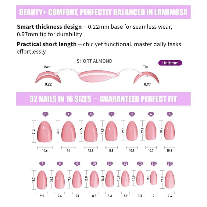 LAMIMOSA 32Pcs Press On Nails Short Almond - Gold French Tip Press on Nails, Soft Gel Fake Nails in 16 Sizes, Reusable Glue on Nails Kit, GOLD BLESSED