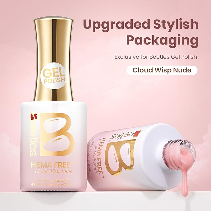 Beetles Cloud Wisp Nude Gel Nail Polish - 15ML Neutral Jelly Nude Pink Nail Polish Base Color Nail Concealer Sheer Translucent Effect Soak Off UV LED French Nail Art Salon DIY Manicure Gift for Women