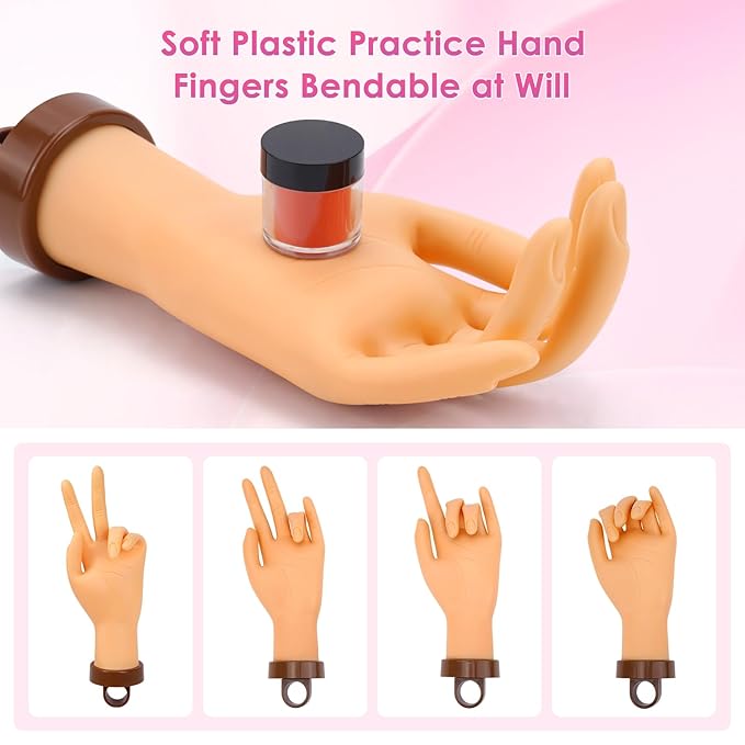 Yokilly Practice Hand for Acrylic Nails, Bendable Soft Nail Practice Hand, Flexible Plastic Nail Hand Practice, Fake Mannequin Training Hand for Nails Practice (with Clamp Holder) / Black