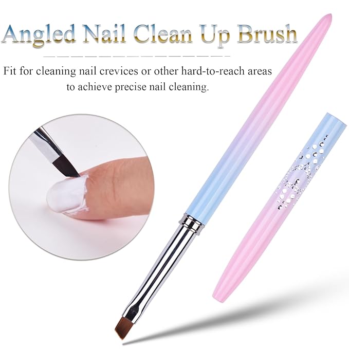 7pcs Nail Art Brushes, Nail Art Liner Brushes Sizes 4/8/12/20/25mm, Oval & Angled Nail Art Clean Up Brushes for Clean Polish Mistake On The Cuticles