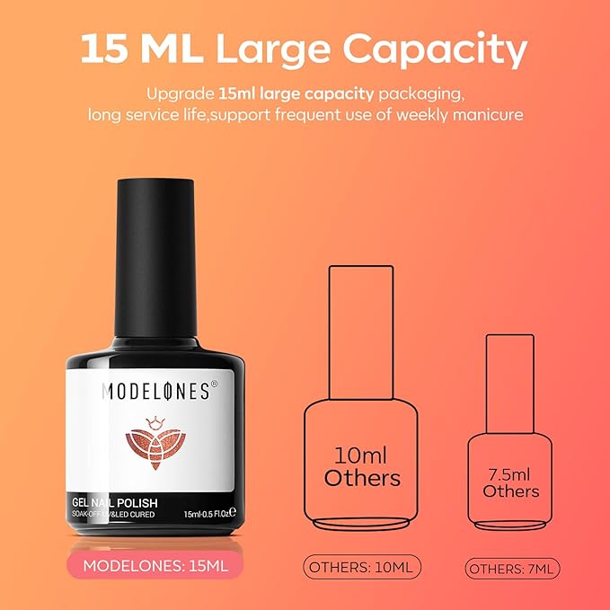 modelones Orange Gel Nail Polish Nude Brown Gel Polish Shimmer Glitter Soak OFF LED Manicure DIY Salon 15 ML