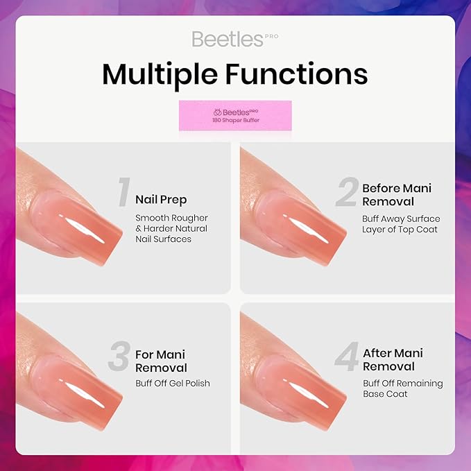 Beetles Pro Nail Buffer Sanding Block 50 Pcs 180 Grit Polisher Buffing File 4 Sides Nail Files Pink Art Pedicure Manicure File for Acrylic Nails and Natural Nails