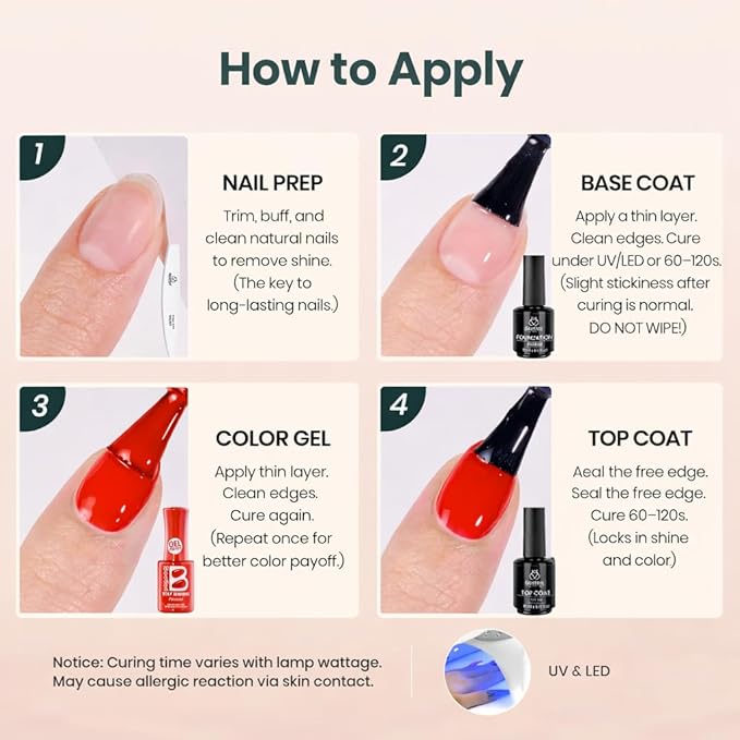 Beetles Valentines Gel Nail Polish Set, Stay Shining Crimson Glamour Shade Set 6 Colors Gel Polish White Red Burgundy Glitter Color Soak Off UV LED Nail Art DIY Salon at Home Gift for Women