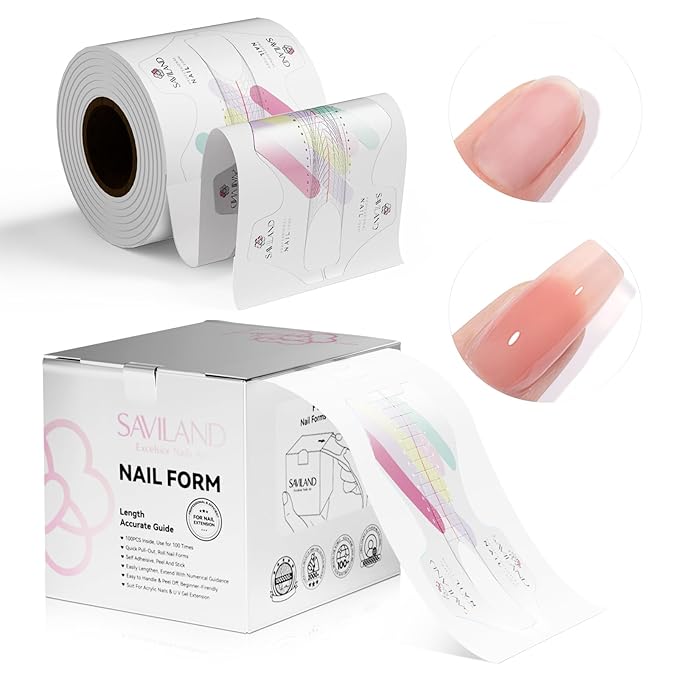 SAVILAND Plus Nail Forms: Reusable Sticky Nail Form for Builder Gel Super Adhesive Nails Extension Forms for Acrylic Nails with Precise Length Guide