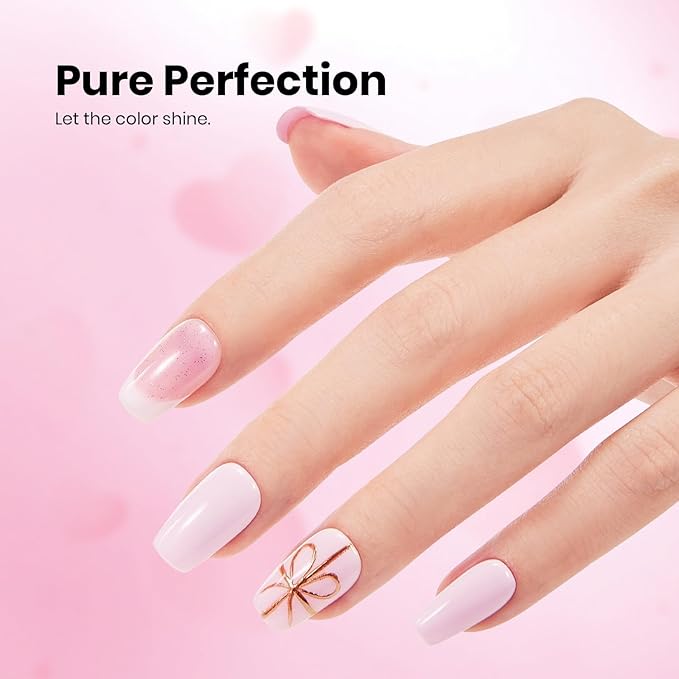 Beetles Baby Pink Gel Polish - Milky Petal 15ml/0.51Oz, Light Pink Gel Nail Polish for Pastel Nails, Same Color Bottle STAY SHINING Series, Long-Lasting Soak Off UV LED Lamp Spring Nails Art