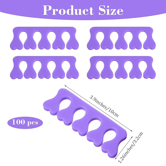 100 Pcs Sponge Toe Separators Soft Finger Separators Premium Pedicure Tool Kit Flexible Toe Divider Spacer for Polishing Pedicure Manicure Coating Nail Art Beauty Accessories (Purple)