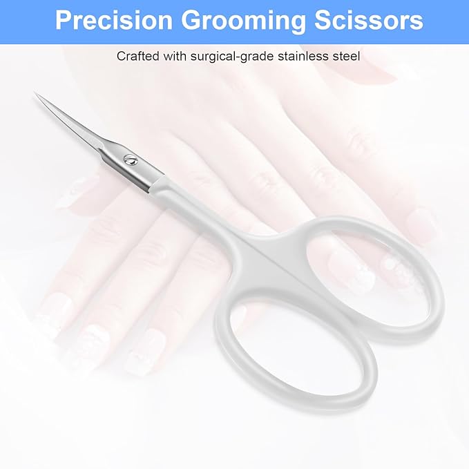CGBE Manicure Scissors, Extra Fine Eyebrow Scissors for Grooming, Curved Blade Nail Scissors Precise Pointed Tip Grooming Kit for Eyebrow, Eyelash, Trim Nail and Dry Skin, White