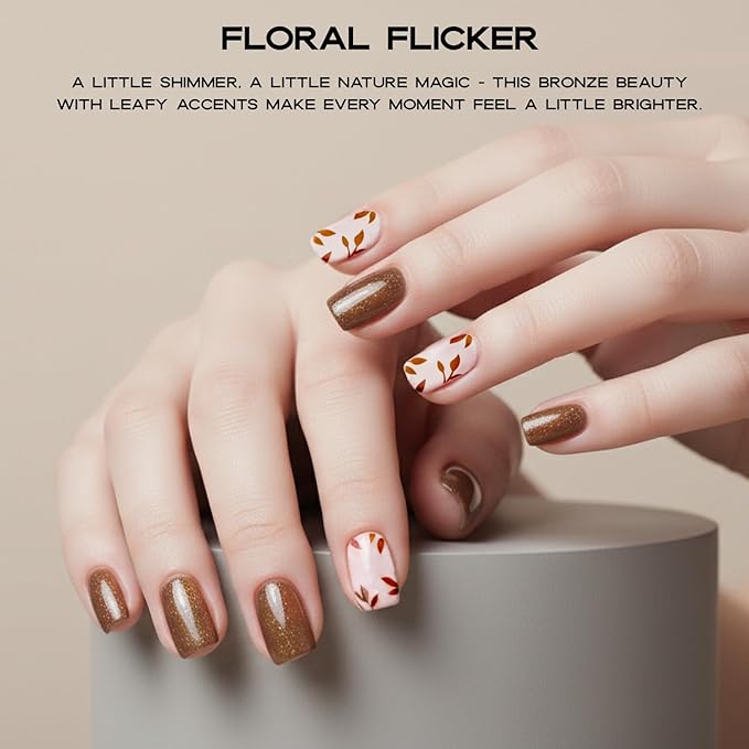 Semi Cured Gel Nail Strips with 30 Pieces - Salon Quality Manicure Kit for Women Easy Application Wraps Includes Prep Pads Nail File Wooden Stick, UV Light Required (Floral Flicker)