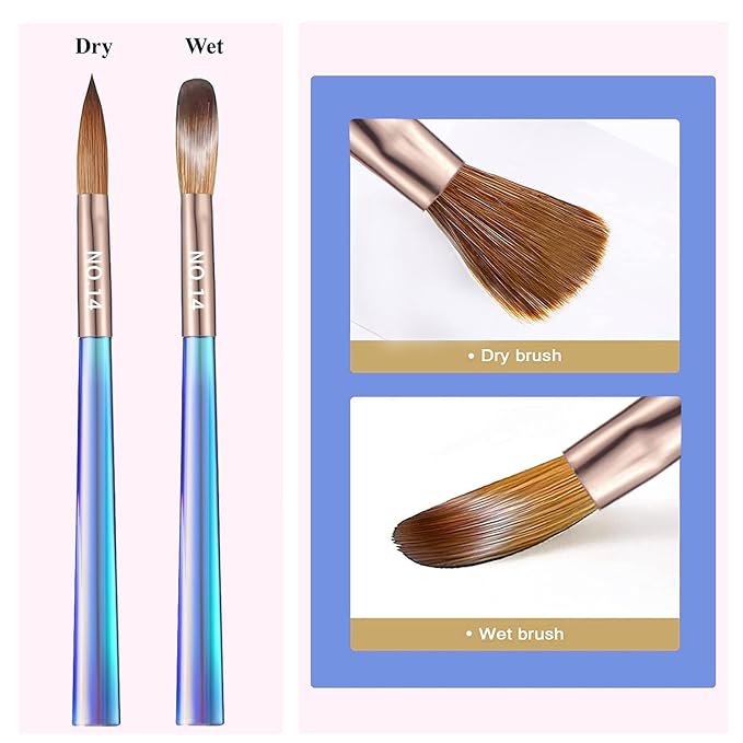 7Pcs Acrylic Nail Art Brush Set -Size 4/6/8/10/12/14/16,Gradient Blue Handle Nail Brushes for Acrylic Application Powder & Nail Extension, 3D Nail Carving Tools for DIY Home Salon