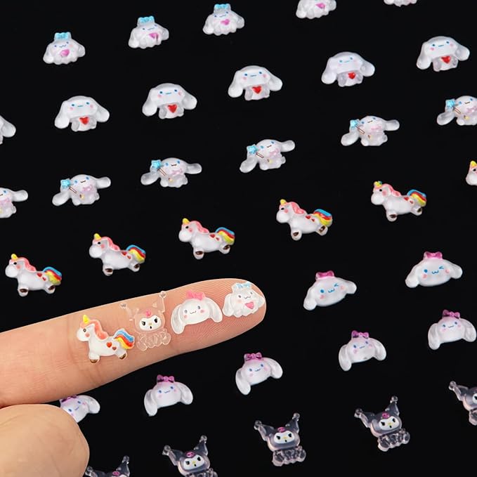 140 Pcs Nail Charms,7 Styles Kawaii 3D Flatback Cartoon White Series Charms for Nail Acrylic Slime Resin Charm for Cute DIY Nail Art Decorations Supplies,Hair Clips and Phone Cases Etc