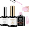 modelones Builder Nail Gel with Gel Base Top Coat, 3Pcs Baby Pink Builder Nail Kit for Apex Building Extension Thickening Strengthener High Gloss Shiny, U/V LED Lamp Cured for Home DIY Salon Girls