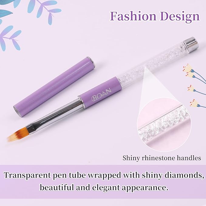 BQAN 1Pcs Nail Ombre Brush Nail Art Gradient Painting Brush With Rhinestone Handle For Nail Design, For Gel Nails