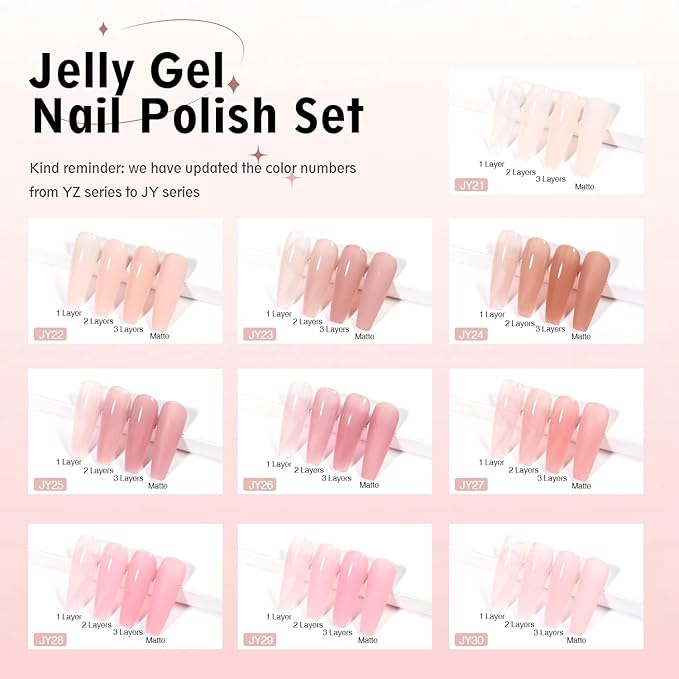Beautpal Jelly Gel Nail Polish Set Nude Gel Polish Kit Milky Nude Sheer Pink Soak Off UV Translucent 10PCS 7ml