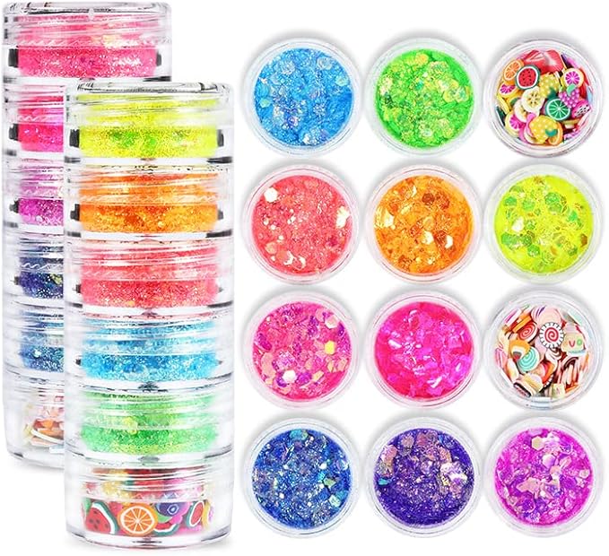 Nail Art Iridescent Sequins 3D Glitter Flakes Makeup Chunky Fruits Slices Polymer Manicure Accessories for Acrylic Nails Resin Crafts Makeup Decorations