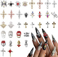 Halloween Nail Charms,68pcs Ghost Head Spider Cross Nail Gems with Rhinestones,Retro Skeleton Planet Crosses Gold Silver Alloy Nail Art Jewelry Decoration for DIY Halloween Nail Design Crafts