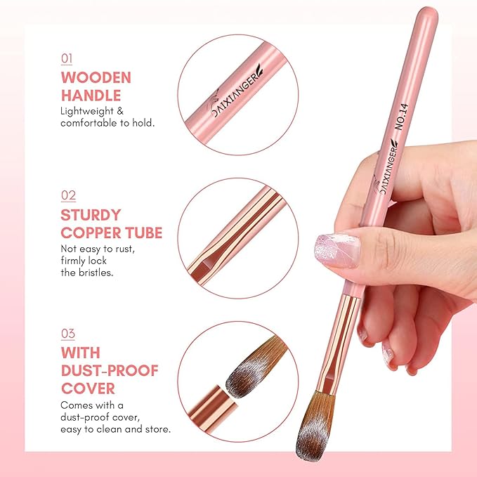 5Pcs Acrylic Nail Art Brush Set -Size 6/8/10/12/14, Rose Gold Handle Nail Brushes for Acrylic Application Powder & Nail Extension, 3D Nail Carving Tools for DIY Home Salon Manicure