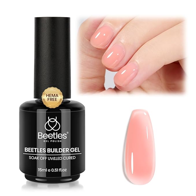 Beetles Builder Gel for Nails HEMA-Free,Pristine Grace Nude Pink 7 in 1 Strengthening Apex Building Nail Extension for Beginners DIY Salon at Home,Nude Builder Nail Gel,UV & LED Lamp Needed
