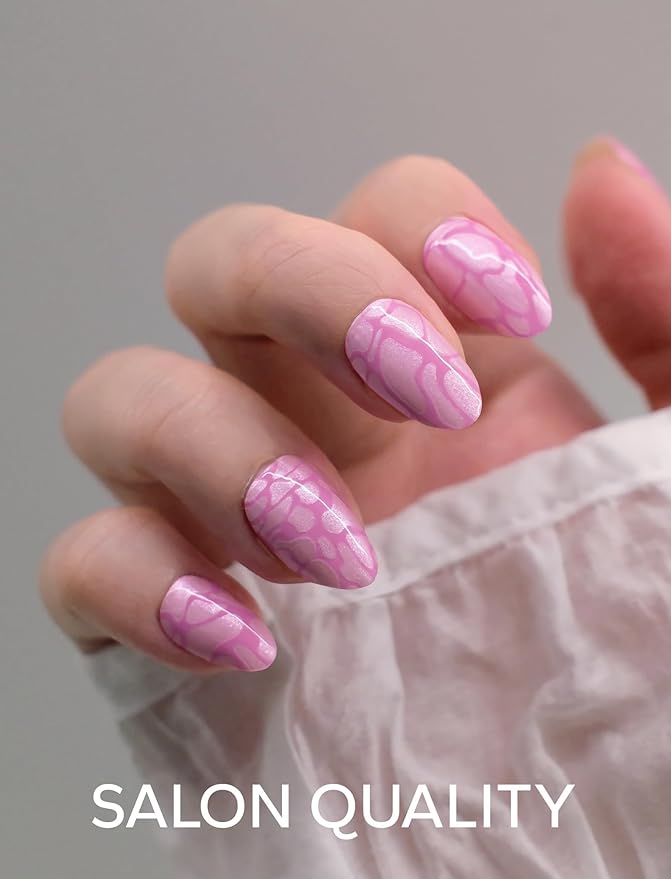 Nail Polish Strips – 32PCS UV Free Salon Quality Wraps, Long Lasting Gel Nail Stickers for Women (Pink Marble)
