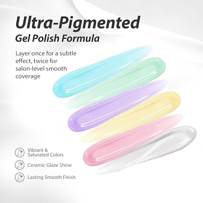 Makartt Pastel Gel Nail Polish Set: 6 Colors Jelly Gel Polish Kit 15ML One N'Done Spring Summer Glass Translucent Pink Blue Purple Yellow Green Cat Eye UV LED Nail Art Manicure Gift for Women