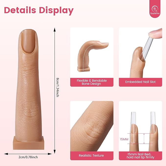Deciniee Upgraded Square Base fake finger 2PCS Silicone Practice Fingers for Acrylic Nails Flexible Nail Practice Finger Soft Nail Training Model Mannequin Finger for DIY Nails Practice（N0.3）