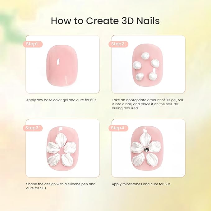 JODSONE Pearl White 3D Gel Nail Art Sculpting Gel Non-Sticky Molding Gels for Nails Solid U V LED Soak Off Gels Polish for Nail Design Home Manicure