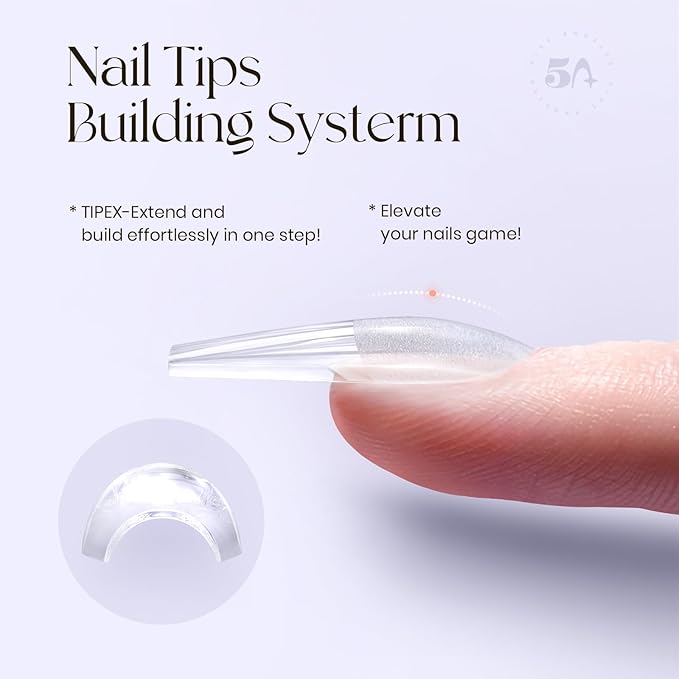 Tipex Instant Apex Gel Nail Tips Kit – 500pcs Pre-Etched Sculpted Long Coffin Acrylic Nail Tips, Thicker Full Cover Press-On Nails for Flat Nails, 30g/1.06oz UV Nail Glue Included