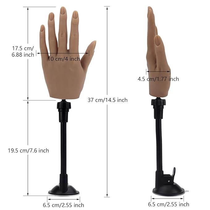 LIONVISON Silicone Practice Hand for Acrylic Nails with Bracket,Realistic Nail Practice Hand Stand, Flexible Bendable Nail Training Mannequin Hand for Nails Practice Nail Art Tools ( Left Hand )