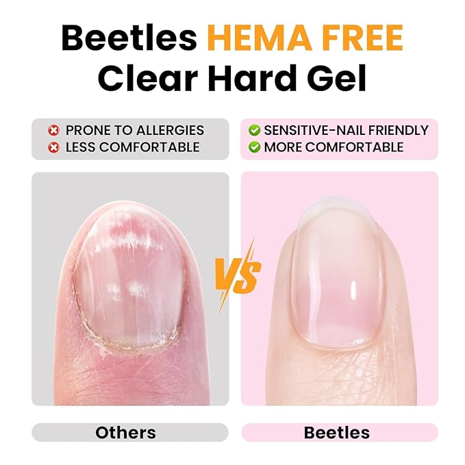Beetles HEMA-Free Hard Gel-Dewy Breeze 1 oz 9 in 1 Nail Extension Sculpting Apex Building & Nail Repair for Pros,Clear Builder Nails Gel High Hardness, UV & LED Lamp Needed