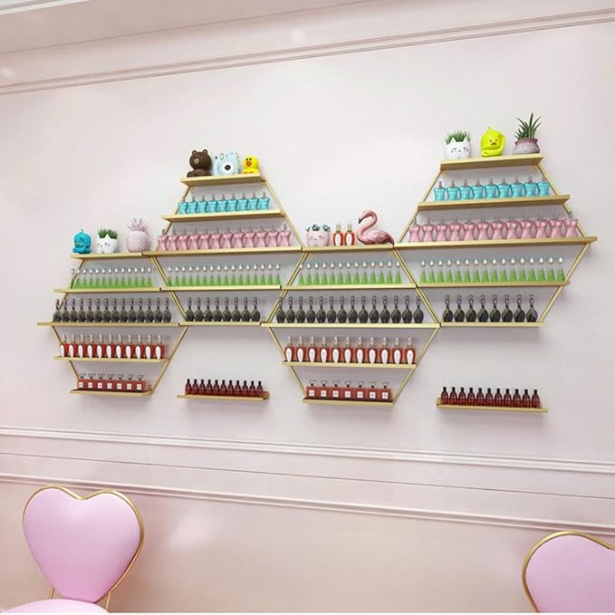 Metal Wall-Mounted Nail Polish Shelf and Essential Oil Rack, Used in Nail Salon, Beauty Salon, Home Perfume/Cosmetics/Beauty Supplies/Spices Collection Display Rack