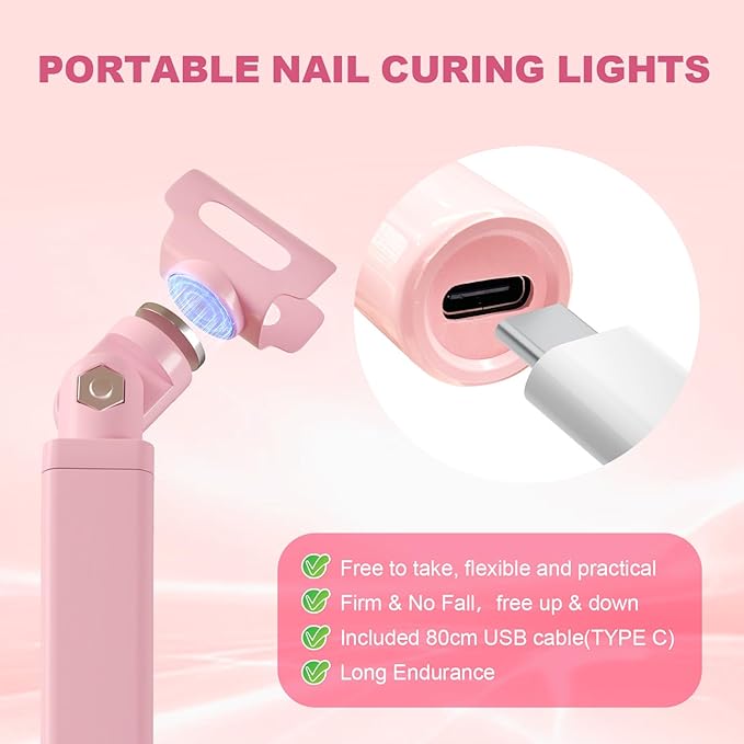 Mini UV Light for Nails，Handheld LED Flash Cure Lamp for Gel X Polish, Portable Uv Pen Light for Single Finger,Nail Curing Lamp with Stand for Starter Salon DIY or Home Manicure (Pink, Mini)