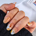 Cute Cat Press On Nails - Glitter Beige Kawaii Animal Fake Nails | Reusable Adhesive Art Manicure Kit (30 Pcs, Note: Slightly Smaller Size)