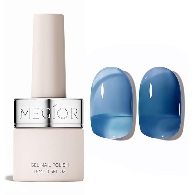 MEGIOR Sea Blue Jelly Gel Nail Polish 0.5 Fl Oz Transparent Colors Soak Off UV LED Lamp Light Cure Gel Polish Kit for Salon and Nail Art Starter Manicure DIY at Home
