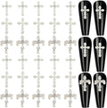 CRASPIRE 60Pcs Cross Nail Charms 3D 3 Style Y2K Metal Alloy Rhinestone Pearl Flat Gems Set Gothic Vintage Punk Studs Decor for Women Nail Art DIY Jewelry Charms Christmas Decoration Crafts Accessories