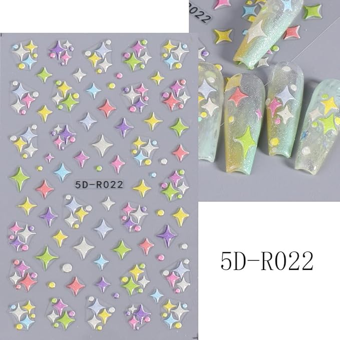 5D Embossed Star Nail Art Stickers Star Nail Decals Self-Adhesive Pegatinas Uñas Colorful Nail Supplies Heart Nail Stickers for Women Girls Manicure 4Sheets…