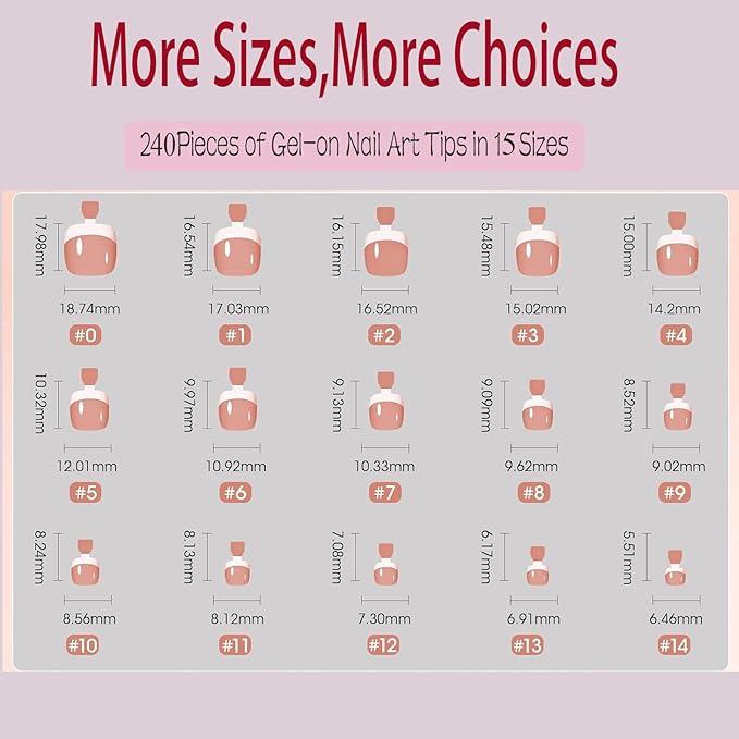 240Pcs Toe Press on nails, Short Nude Square Toe Nail Press Ons for Women in 15Sizes, French Tip False Toenails Extension, Soft Gel Toe Nail Tips, Acrylic Full Cover Fake Toenails for Girl
