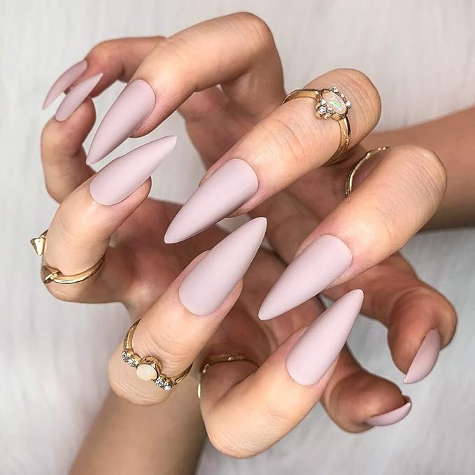 Morily 24pcs Fake Nails Matte Pure Color Medium Long Stiletto Almond Press on Nail False Tips Artificial Finger Manicure for Women (Nude)