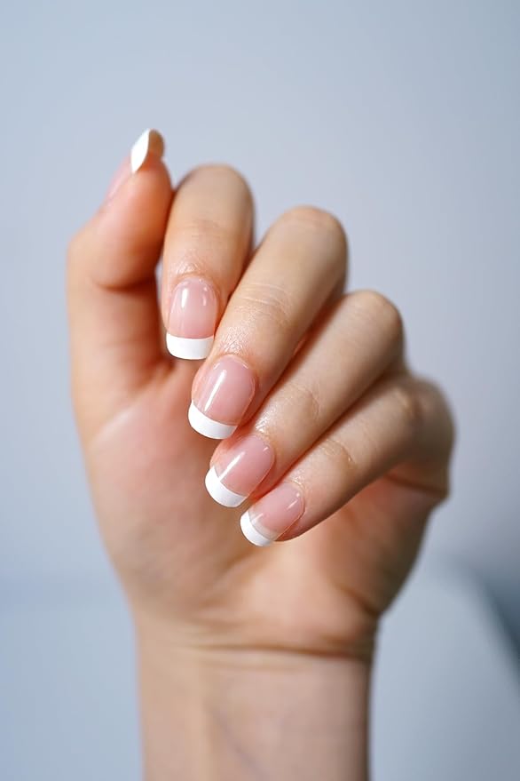 Semi Cured Gel Nail Strips, 20Pcs Long Lasting Salon Quality Wraps, Easy Apply & Remove Gel Nail Stickers with UV Light (Silk Tip White)