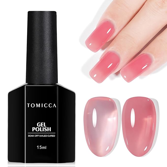 TOMICCA Jelly Gel Nail Polish, 15ml Light Red Jelly Nails Gel Polish, Soak Off UV Led for Cure, Strawberry Red Translucent Colors Long Lasting French Nail Art Manicure Salon For Woman