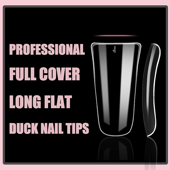 Long Duck Nail Tips No C Curve Flat Duck Nails, 240Pcs Long Duck Feet Nail Tips Clear Y2K Press on Nails 12 Sizes Full Cover False Nails for Manicure Salon and Home DIY