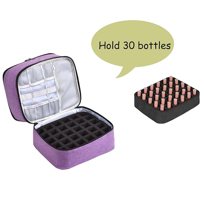 Nail Polish Organizer - Holds 30 Bottles & Nail Lamp, Double-Layer Nail Organizers and Storage, Nail Polish Bag with Handle Nail Travel Case for Nail Tech (Purple)