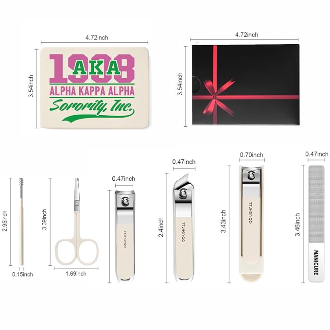 Nail Clipper Set, Nail Cippers 6 Pcs Toenail Clippers, Stainless Steel Fingernail Clipper Sharpest Thick Toenail & Ingrown Nail Clipper Set, Aka Sorority Gifts for Women. (AKA)