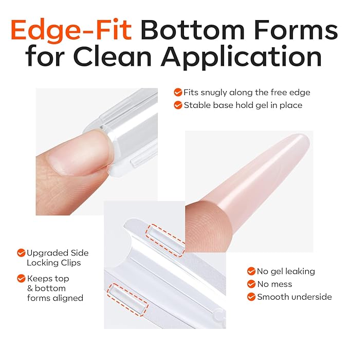 Modelones Poly Nail Gel Sandwich Nail Form Dual System, 240 Pcs Reusable Top & Bottom Oval Coffin Nail Forms with Guide Lines Side Locking Clips Stable Apex Control Builder Gel Structure Extensions