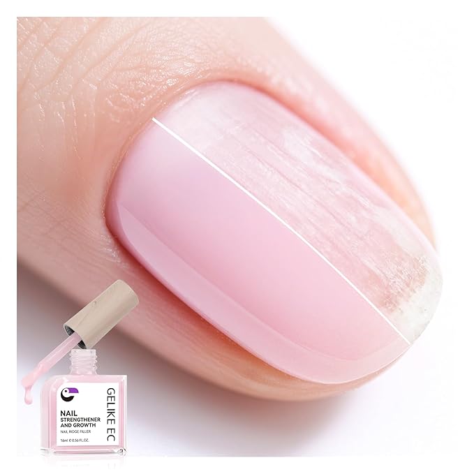 Gelike EC Nail Strengthener and Growth Polish: Milky Pink Protein and Vitamin Enriched Quick Dry Hardener Repair for Brittle Thin Damaged Nails at Home DIY Salon Quality Vegan 16ml No UV Need