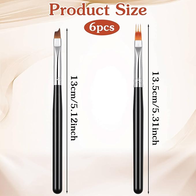 6 Pcs French Tip Nail Brush - Black Handle Oblique Head Brushes - Nail French Tip Brush For UV Gel Acrylic Painting And Nails Art Drawing