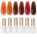 GAOY Jelly Tortoise Brown Gel Nail Polish Set, 6 Transparent Colors Dark Red Orange Pumpkin Soak Off UV Light Cure Gel Polish Kit for Salon and Nail Art DIY at Home