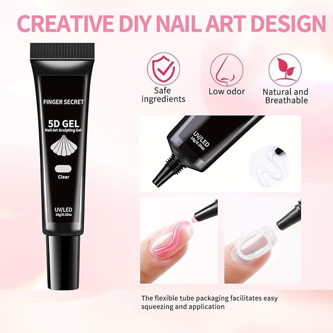 2pcs 3D Nail Gel Sculpting Gel No Wipe Rhinestone Glue Gel Polish Painting Drawing for DIY Nail Art Gems Diamond Jewelry