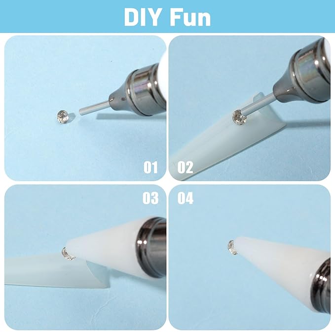 6Pcs Beadable Rhinestone Picker Dotting Pen Rhinestone Adding Dual-ended Beadable Handle DIY Nail Art Decoration Tool for Pick Up and Place Gems Crystals